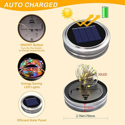VOOKRY Solar Mason Jar Lid Lights - 10 Pack 30 Led Mason Jar Solar Lights Outdoor Fairy Lights with Hangers(No Jars) Waterproof for Mason Jar DIY Lanterns Patio Garden Decor Table Lights(Multicolor)