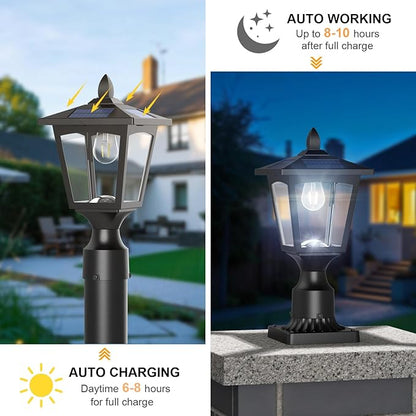 Greluna Solar Lamp Post Lights Outdoor, 6000K Dusk to Dawn Waterproof Post Lights with Pier Mount Base, Decorative Solar Lamp for Garden, Yard, Landscape, Pole, Pillar (Cool White)