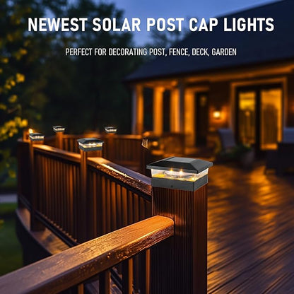 TW SHINE Solar Post Cap Lights Outdoor, 8 Pack Waterproof Solar Powered Deck Fence Post Lights, Warm White Post Light for Garden Patio Porch for 4x4, 5x5 or 6x6 Wooden Posts