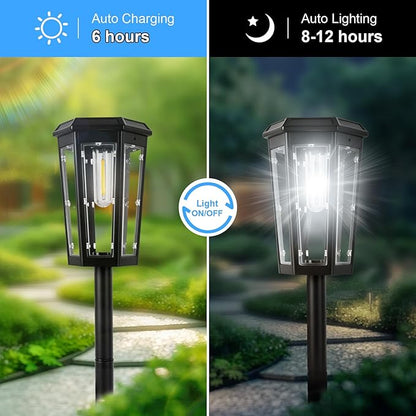echosari Solar Pathway Lights Outdoor, 8 Pack Solar Powered Garden Lights Waterproof IP65, Auto On/Off, Solar Driveway Landscape Lights for Yard Path Landscape Walkway Lawn（Cool White）