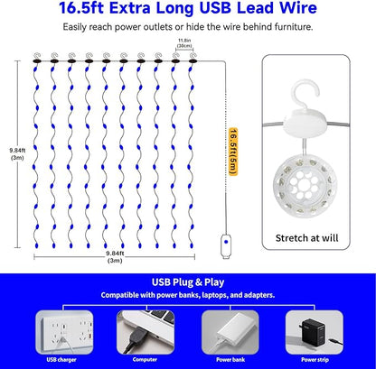 8ft Blue Outdoor Edison String Lights, Weatherproof