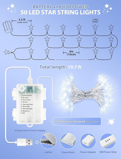50 LED Christmas Twinkle Lights, 4ft Waterproof for Backyard