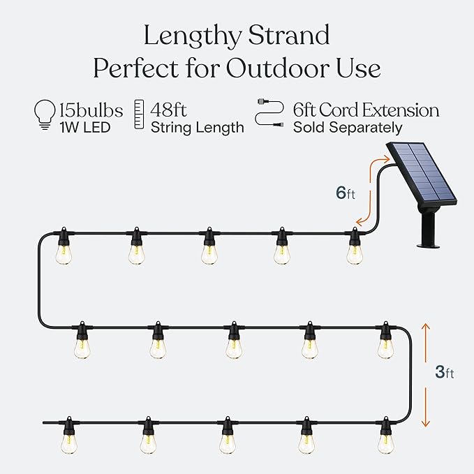 Outdoor String Lights, 48ft White Waterproof LED