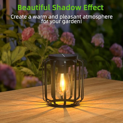 2 Pack Solar Lanterns Outdoor Waterproof, Upgraded Metal LED Lanterns, Warm Light, Auto On/Off, Brighter Hanging Solar Lantern for Yard Patio Pathway Porch Garden Decor (Columnar)