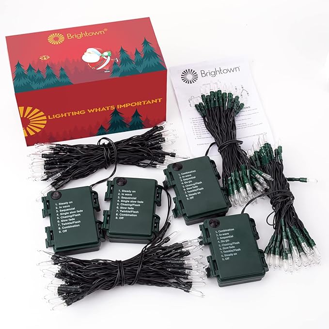 Christmas Patio String Lights 4-Pack, 20 LED Waterproof