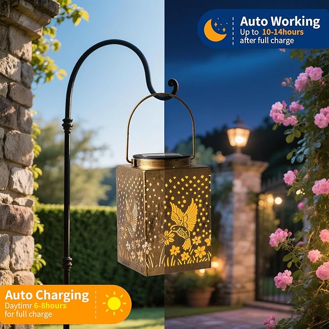2-Pack Elegant Hummingbird Solar Lanterns for Garden, Waterproof LED