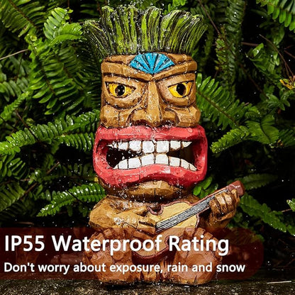 Solar Tiki Statue Outdoor Decor-Garden Guitar Tiki Statues-Tiki Bar Decorations for Outdoor Patio Yard Lawn Balcony Bar Party,Waterproof Garden Sculpture 10.35 Inch Tall