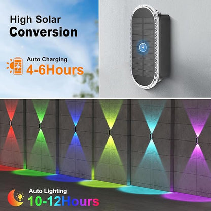 Ellasay Solar Fence Lights Backyark: 4-Pack Fence Lights Solar Powered 8 WRGB Color Modes - Up & Down Waterproof Solar Wall Lights for Outdoor/Yard/Poolside/Porch/Patio/Railing