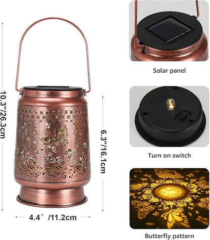 Lyeasw Solar Lanterns Outdoor, Metal Butterfly Garden Lights, Waterproof Hanging Decor for Patio & Porch | Solar-Powered Gift for Women/Mom/Grandma