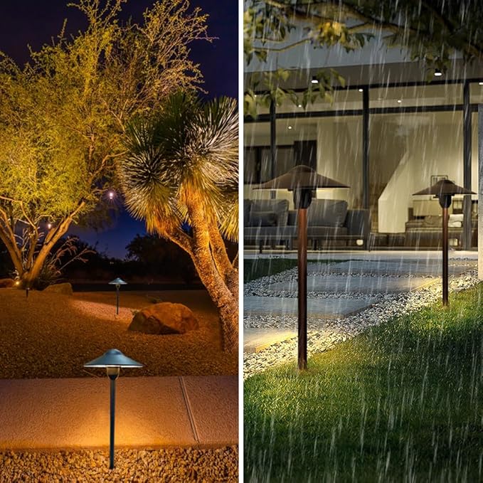 Low Voltage Pathway Lights,Cast Aluminum Landscape Lighting Path Light Garden Driveway Walkway Lighting 12-24V Replaceable G4 LED Bulb Wire Connectors Included 2-Pack Black Finish Round Hat