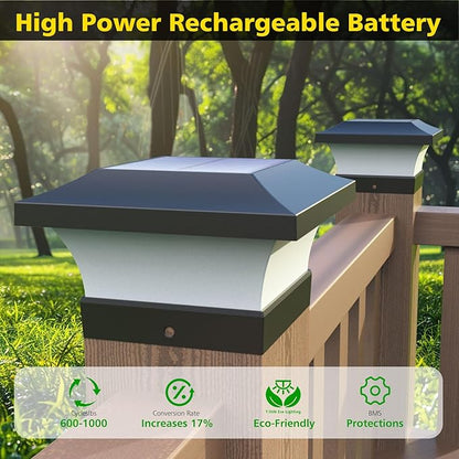 T-SUN Solar Post Lights, Waterproof Outdoor Solar Post Cap Lights for 4X4 Wooden Posts, 6000K Cool White LED Lighting, Deck, Patio Garden Decor or Fence(2 Pack)