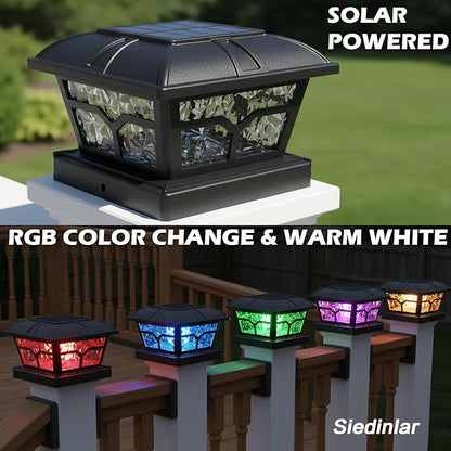 SIEDiNLAR Solar Post Cap Lights Outdoor 2 Color Modes for 4x4 5x5 6x6 Wooden Vinyl Posts Fence Deck Patio Decoration RGB Color Changing/Warm White Lighting Black (6 Pack)