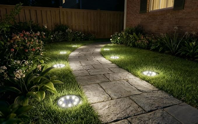 8-Pack Flat Solar Garden Lights, Waterproof LED