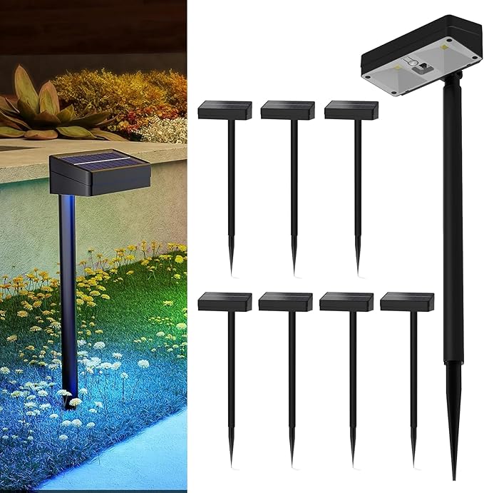 Bright Solar Pathway Lights Outdoor, 12 Pack Solar Powered Garden Lights, Warm White/7 RGB Color Glow, Waterproof, Adjustable Angle, Perfect for Gardens, Yards, Pathways, Driveways