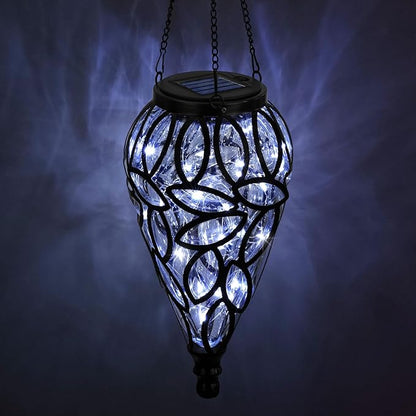 SUNNYPARK Outdoor Plastic Solar Hanging Lantern, 15 Cool White LEDs Twinkle Effect Tear-Shaped Hanging Lantern Decor Garden Decorative Solar Lights for Backyard, Patio and Lawn