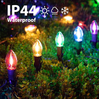 Brightown C9 Christmas Lights Outdoor, 2 Packs Total 51.4 Ft Christmas Pathway Lights with 40 LED Bulbs and Stakes, Connectable Outdoor Christmas Decorations Yard Walkway Sidewalk Holiday, Multicolor