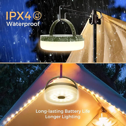Camping String Lights, Camping Essentials Quick Storage 32.8FT Rechargeable Camping Lights String with 8 Modes, Hanging Waterproof Portable LED Lamp for Outdoor Patio Awning Garden Party Essentials