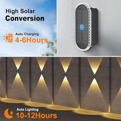 Ellasay 8 Pack Fence Lights Solar Powered, Up and Down Focus LED Solar Wall Lights Outdoor, IP67 Waterproof Solar Lights for Outside Patio, Backyard,Porch,Railing,3 Color Modes