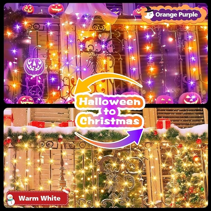 2-Pack 50 LED Halloween Twinkle Lights, 17ft Waterproof for Patio