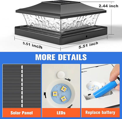 VOLISUN Solar Post Cap Light 12Pack Black: RGB Color Changing - Fence Cap Lights Solar Outdoor Waterproof for 4x4 5x5 6x6 Wooden Vinyl Post
