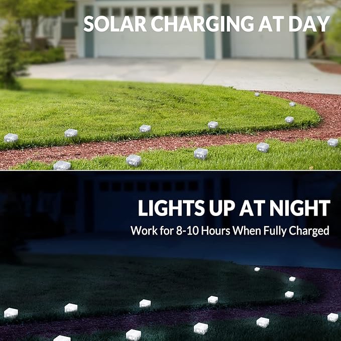 6 Pack Solar Brick Lights Landscape Path Light Garden Decoration Yard Paver Road Lighting Recessed Paver for Garden, Pathway, Patio, Walkway Decor