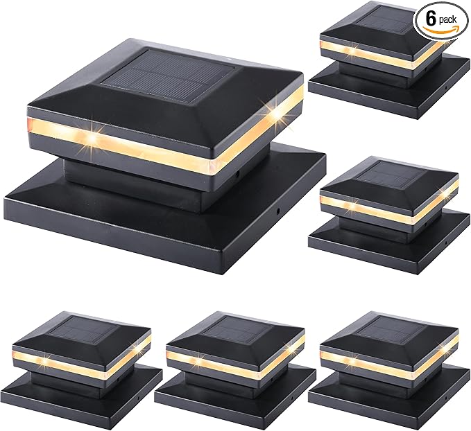 6-Pack Warm White Deck Post Cap Lights, Solar LED