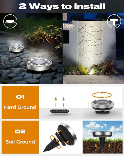 btfarm 16 Pack Solar Lights Outdoor, 8 LED Solar Ground Lights IP65 Waterproof Flat Solar Disc Light, Pathway Lights for Garden Lawn Patio Yard Path Landscape, Cool White