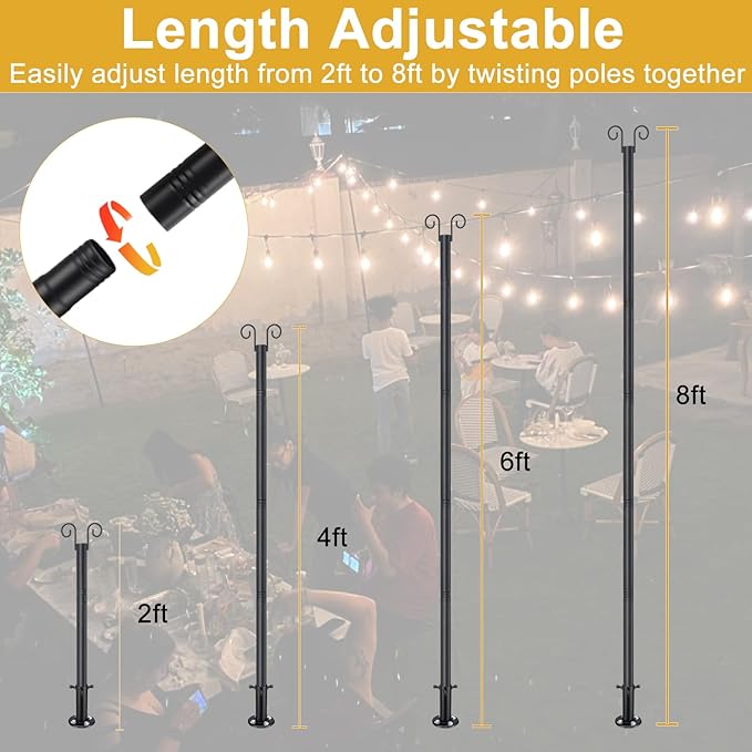 2-Pack String Light Poles, Heavy-Duty Metal Stands