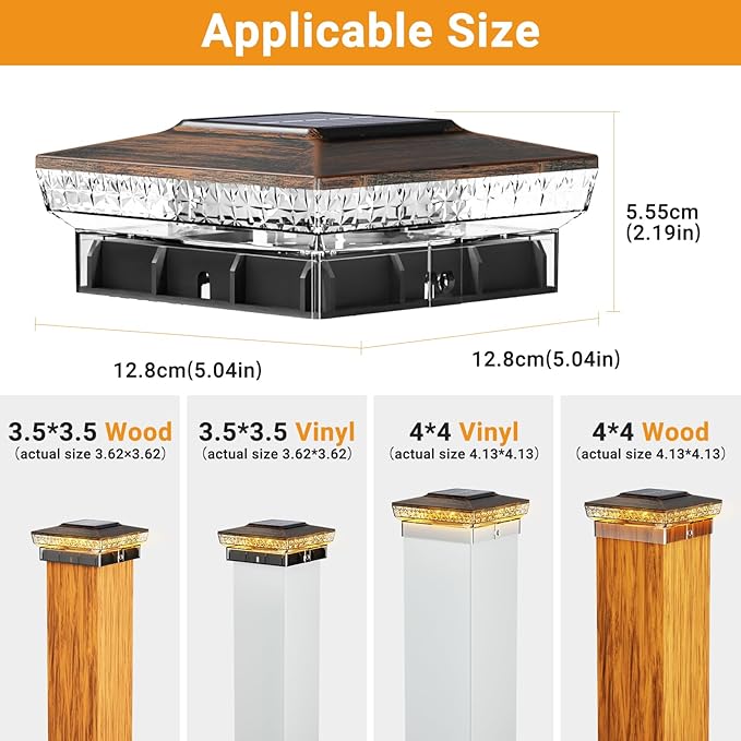 btfarm 4x4 Solar Post Cap Lights Outdoor, 2 Modes 16 LED Fence Deck Post Lights, 4 Pack Waterproof Solar Powered Lighting Outside Fit 4x4 3.5x3.5 Wooden/Vinyl for Porch Patio Garden, Copper Cap