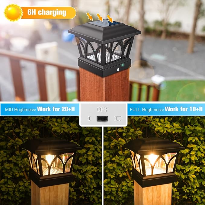 VOLISUN Solar Post Cap Lights Outdoor 8Pack, with Edison LED Bulbs, 2 Brightness Setting, Fence Post Lights Solar Powered for Garden Fence Deck Mailbox Yard Porch, Fits 4x4 6x6 Posts(Slate Black)