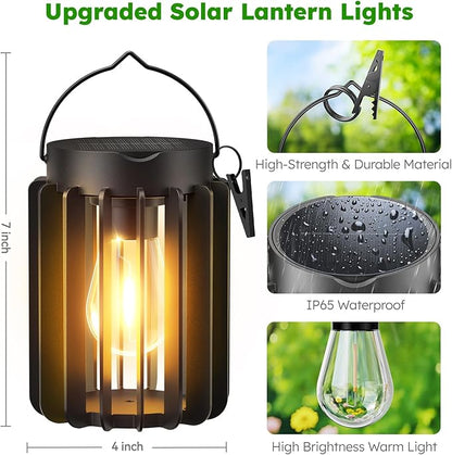 Solar Lanterns Outdoor Waterproof, Brighter Up to 12 Hrs Outdoor Hanging Solar Lights, Outside Hanging Lanterns for Garden Porch Patio Yard Decor, Gifts for Women Mom Father Black, 4 Pack