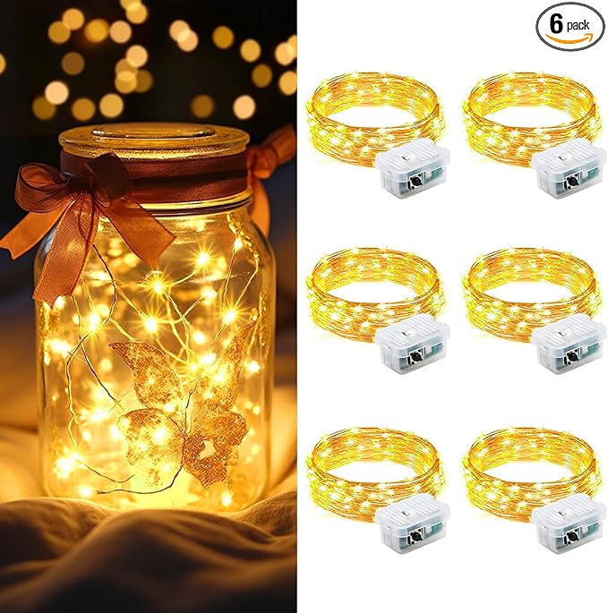 6-Pack Christmas LED String Lights, Waterproof Timer Lights