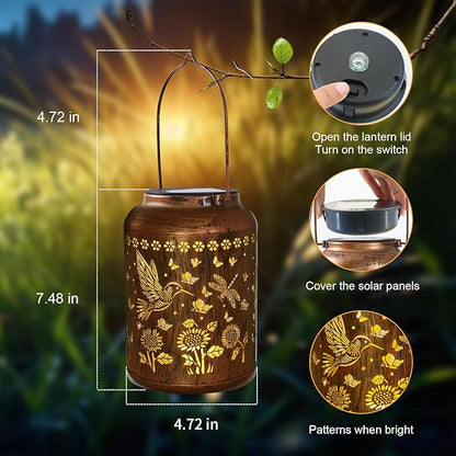 Chrismas Gifts, Hummingbird Solar Lantern Outdoor, Solar Light Outdoor Waterproof LED Decorative Garden for Lawn, Landscape, Patio, Porch Hanging Lantern Hummingbird Gifts for Women, Mom, Grandma