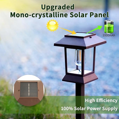 6Pack Solar Pathway Lights Outdoor Waterproof IP65, Brown Solar Lights Outdoor with Hook Upgraded 1000mAH Battery, Up to 12Hrs, Auto On/Off, Garden Decor for Yard, Driveway, Walkway (Bulb)