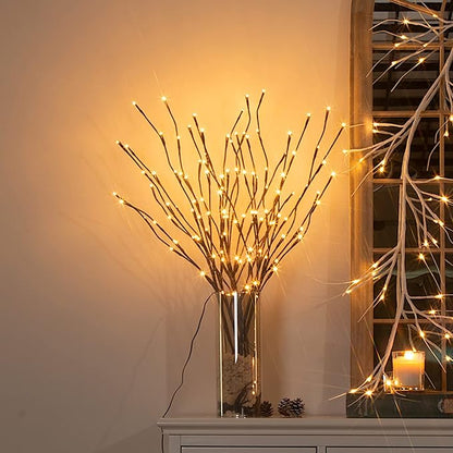 Vanthylit 3PK 30" Brown Lighted Twig Branches Pathway Light 60 LED Warm White Bulbs for Outdoor and Indoor