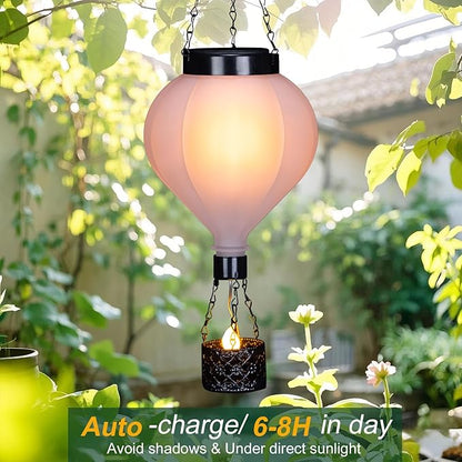 Hanging Solar Lantern Outdoor Garden Decor Hot Air Balloon Lantern with Flickering Flame Gifts for Women Grandma Mom Outdoor Hanging Light Solar Decorative Lamp for Garden Patio Yard and Home