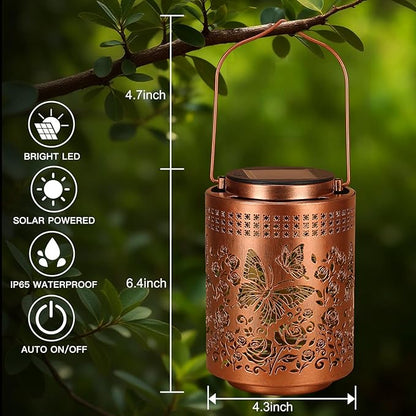 Solar Lanterns Outdoor Waterproof Butterfly Garden Decor Gifts for Women Mom Grandma, Hanging Solar Lights Metal Garden Decoration Outside for Yard, Patio, Backyard, Porch for Gift Card Box Packaging