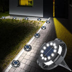 12-Pack Solar Ground Disk Lights, White Waterproof LED