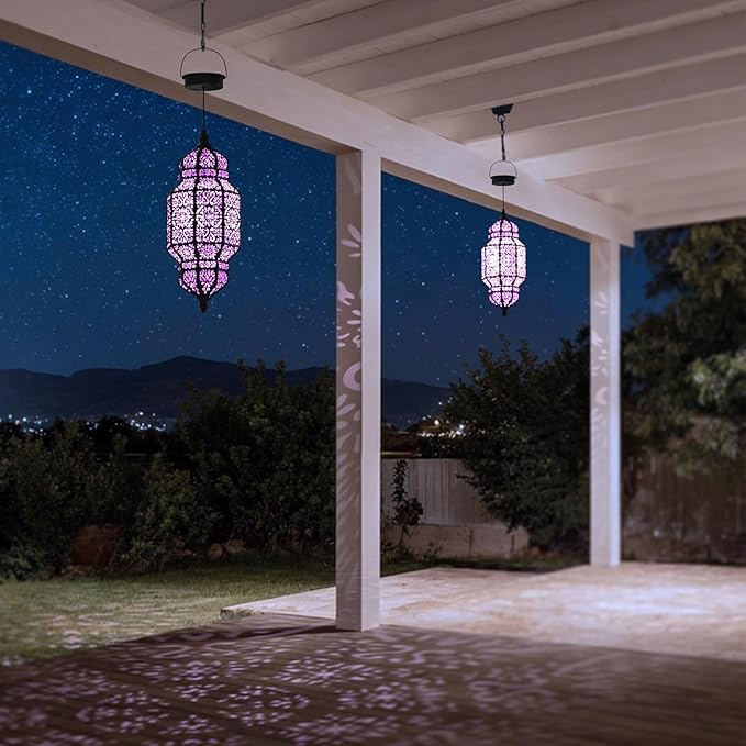 18 Inch High Large Hanging Solar Lights Outdoor Garden Decor, Decorative Waterproof Plastic Moroccan Solar Lantern Lamp, Outside Decorations for Patio Yard Porch Decor, Gardening Gifts for Women Mom