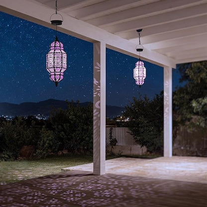 18 Inch High Large Hanging Solar Lights Outdoor Garden Decor, Decorative Waterproof Plastic Moroccan Solar Lantern Lamp, Outside Decorations for Patio Yard Porch Decor, Gardening Gifts for Women Mom