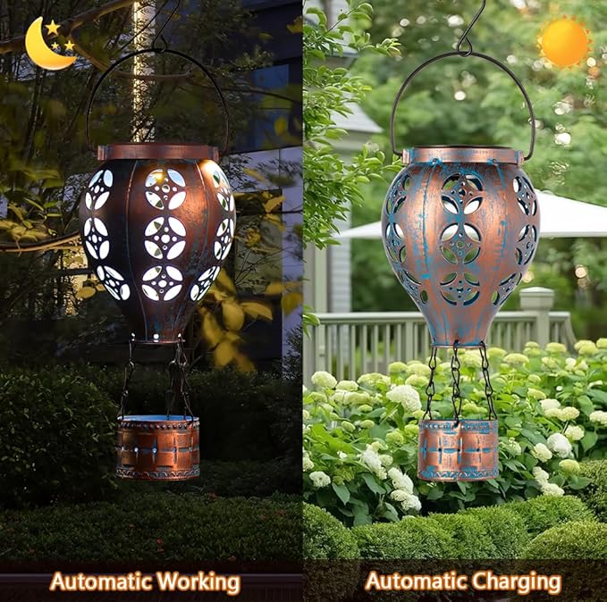 2-Pack Backyard Solar Lanterns, Waterproof LED Outdoor Lights