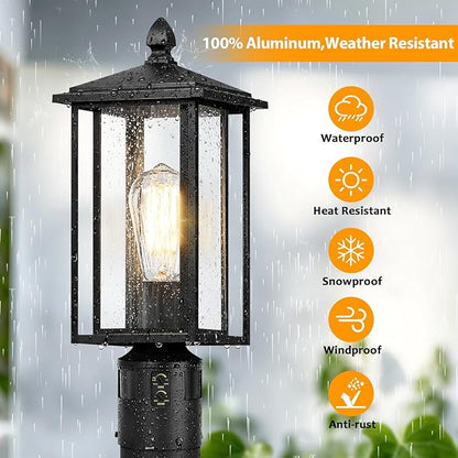 17" Motion Sensor Outdoor Post Lights, Dusk to Dawn Lamp Post Light Fixture with Tempered Glass, Waterproof Aluminum Pole Lights Outdoor, Outside Lamp Posts Outdoor Lighting for Garden Yard Pathway
