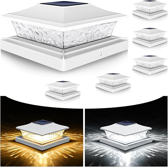 Solar Post Cap Lights 6-Pack, Waterproof LED