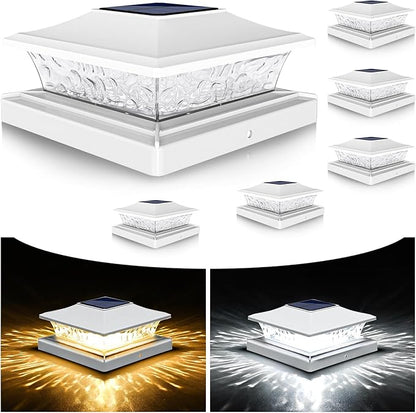 VOLISUN Solar Post Cap Lights Outdoor 4x4/6x6 Wooden/Vinyl Fence Cap Lights for Patio/Garden,Warm White with 2 Lighting Modes Waterproof,ABS Shell Lens White (6 Pack)