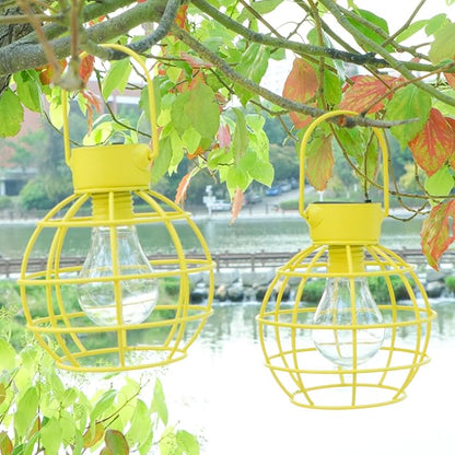 2 Pack Solar Lanterns Outdoor Hanging Lights, Metal Solar Lantern Outdoor Waterproof Auto On/Off Solar Light for Patio Backyard Pathway Porch, Yellow