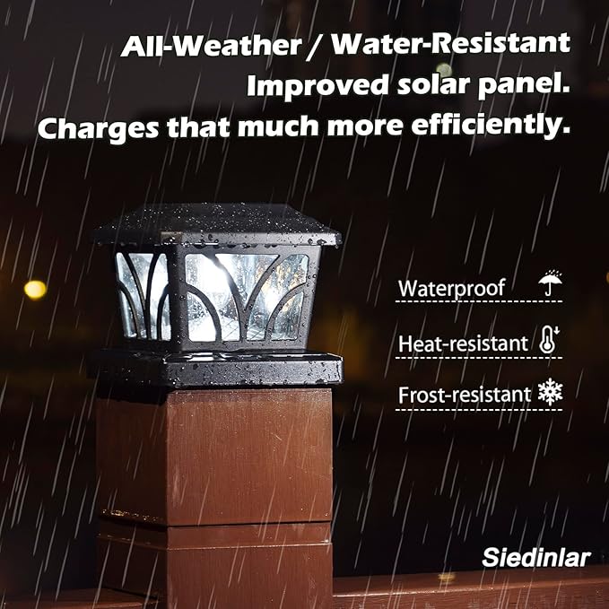 SIEDiNLAR Solar Post Cap Lights Outdoor, Aluminum Glass 2 Modes Edison LED Bulbs for 4x4 5x5 6x6 Wooden/Vinyl Posts Fence Deck Patio Decor, Warm White/Cool White Lighting 8 Pack (Black)