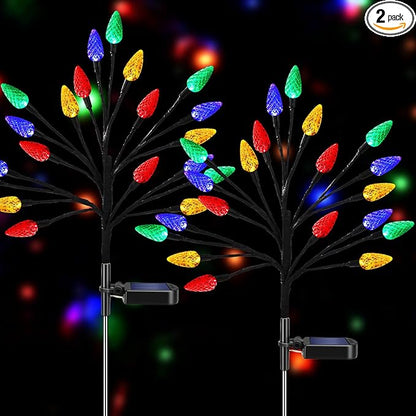 Solar Christmas Lights Outdoor Waterproof, Solar Powered Xmas Stake Lights Decorations with 20 Colored Strawberries and 2 Modes for Outside, Pathway, Yard, Walkway, Lawn, Grave, Holiday Decor(2 Pack)