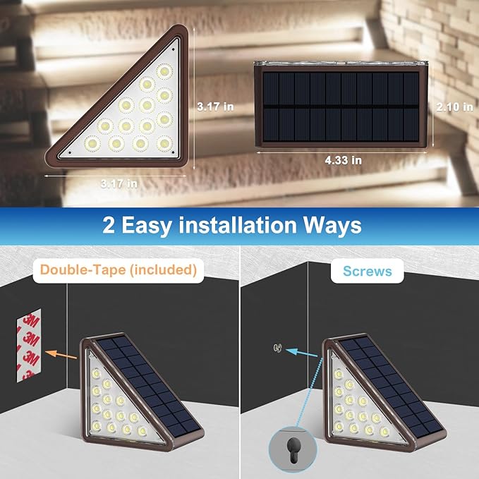 Brown Solar Step Light Outdoor Stair Lights, Deck Lights Outdoor Powered IP65 Waterproof, 6500K Cool White Solar Outdoor Step Light, Decor for Stair, Deck, Step,Porch and Outside Patio,6 Pack