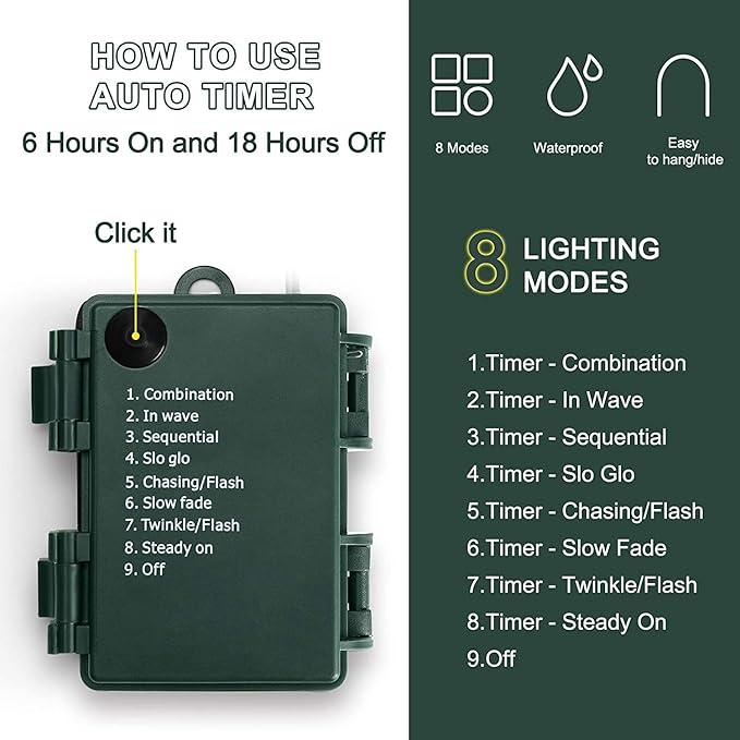 KOUQIYA Battery Operated Christmas Lights, 33ft 100 LED Battery Operated String Lights with Auto-Timer 8 Modes Waterproof String Lights for Xmas Outdoor Indoor Garden Party Decor, Multicolor