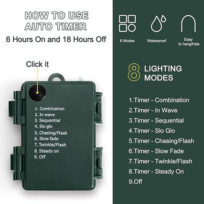 KOUQIYA Battery Operated Christmas Lights, 33ft 100 LED Battery Operated String Lights with Auto-Timer 8 Modes Waterproof String Lights for Xmas Outdoor Indoor Garden Party Decor, Multicolor